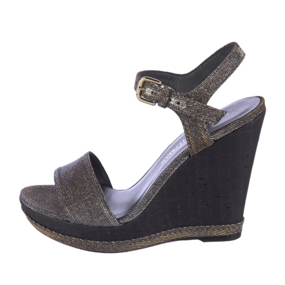 Stuart Weitzman Metallic Glitter Wedge Sandals Size 5.5M - Picture 1 of 6